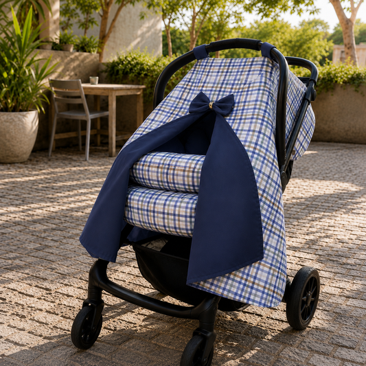 Capota para Bebê Conforto Tenda Dupla Face Xadrez Azul Verso Marinho