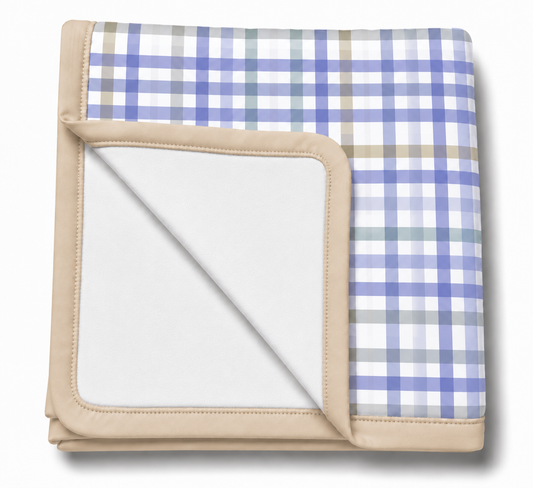 Manta Flanelada Soft Premium Dupla 90 x 70 cm Xadrez Azul c/ Bege