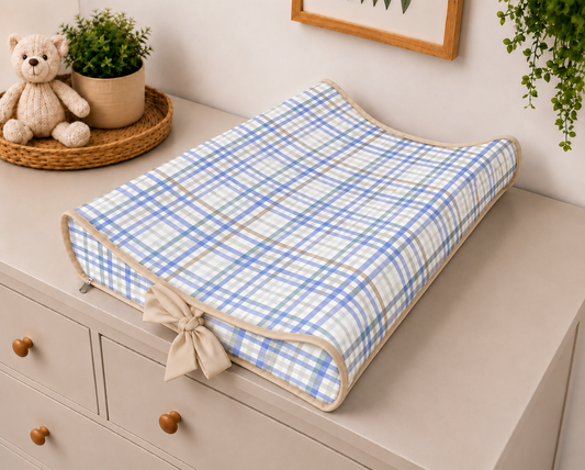 Trocador de Cômoda Americano Xadrez Azul c/ Bege