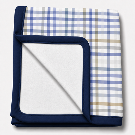Manta Flanelada Soft Premium Dupla 90 x 70 cm Xadrez Azul c/ Marinho
