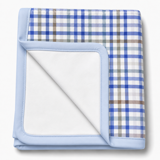 Manta Flanelada Soft Premium Dupla 90 x 70 cm Xadrez Azul c/ Azul