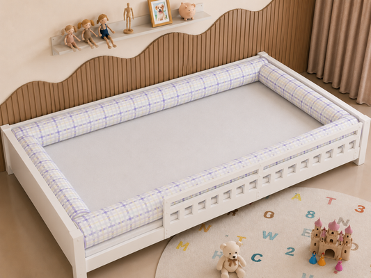Kit Rolinhos 4 Peças para Cama Casal Xadrez Lilás