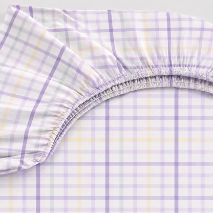 Lençol Estampado para Berço 100% Algodão Xadrez Lilás