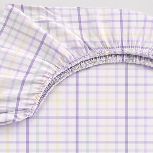 Lençol Estampado para Berço 100% Algodão Xadrez Lilás