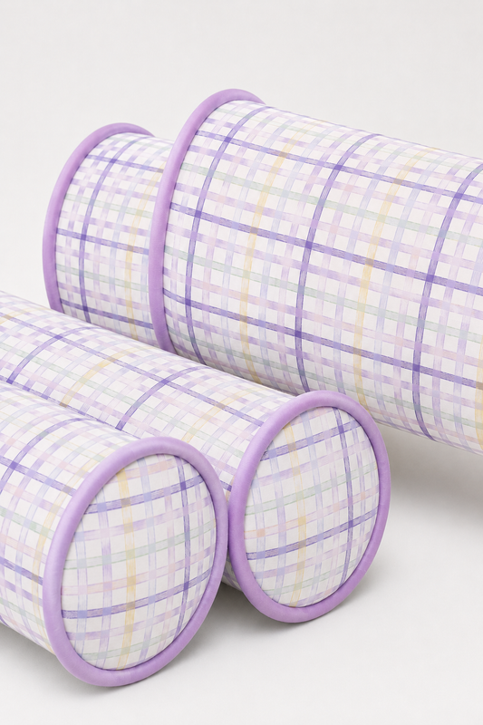 Kit Rolinhos 4 Peças para Cama Solteiro Xadrez Lilás
