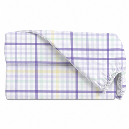 Lençol Estampado para Berço 100% Algodão Xadrez Lilás