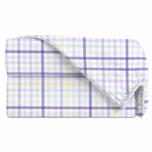 Lençol Estampado para Mini Berço 100% Algodão Xadrez Lilás
