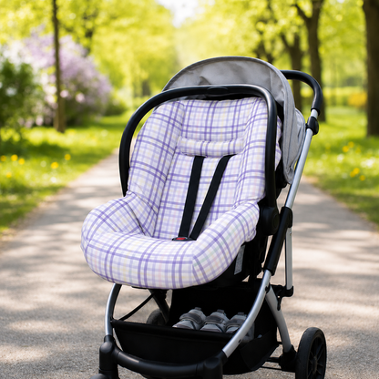 Capa para Bebê Conforto Universal Xadrez Lilás