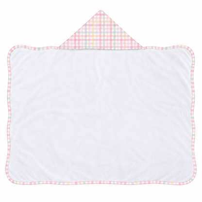 Toalha de Banho com Capuz Forrada Plush Atoalhado Premium 1M x 70cm Xadrez Rosa