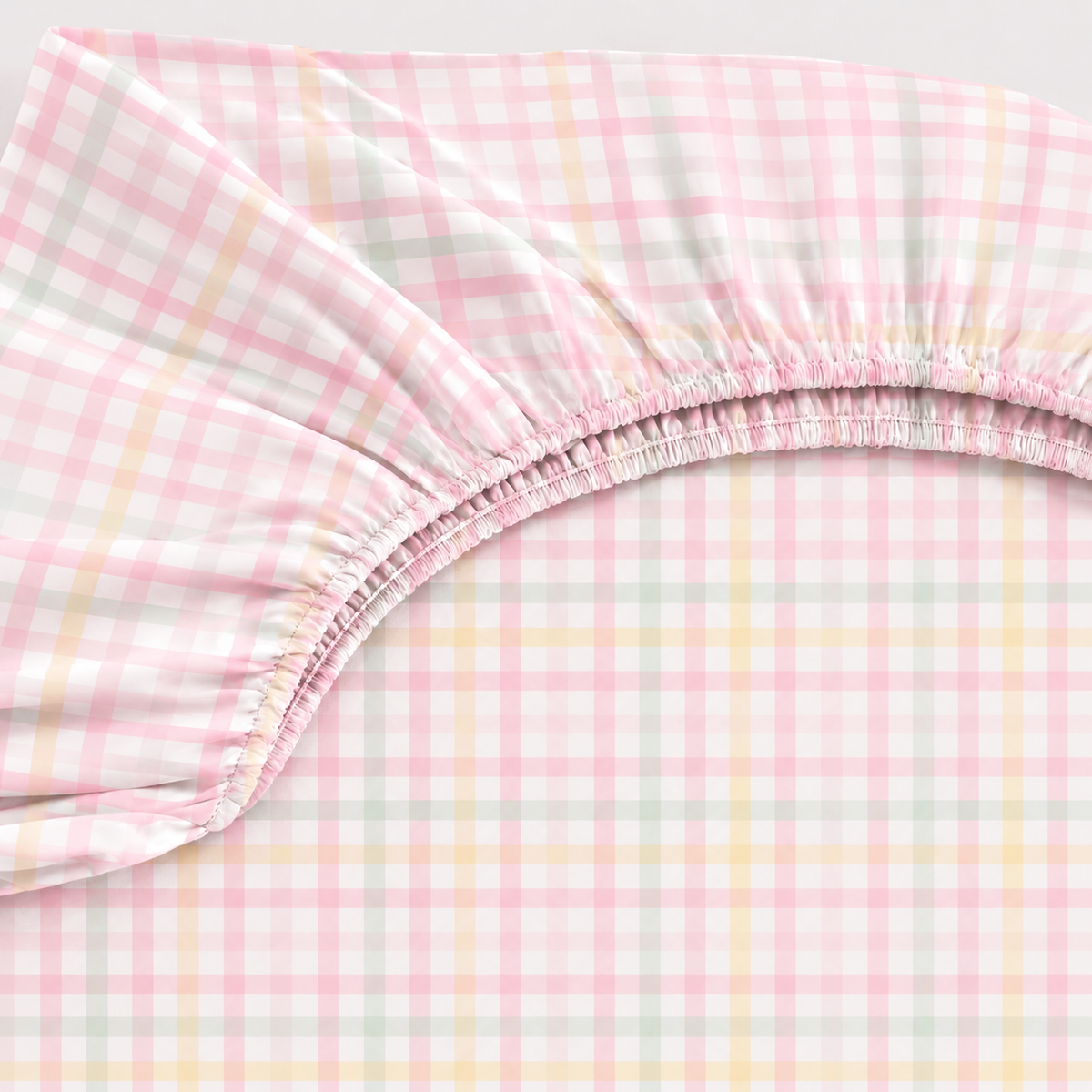 Lençol Estampado para Berço 100% Algodão Xadrez Rosa