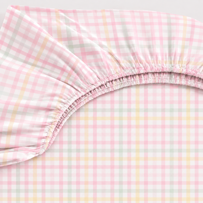 Lençol Estampado para Berço 100% Algodão Xadrez Rosa