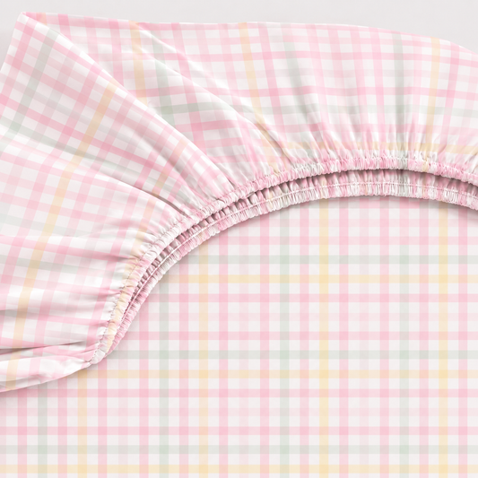 Lençol Estampado para Berço 100% Algodão Xadrez Rosa