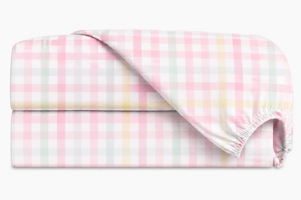 Lençol Estampado para Berço 100% Algodão Xadrez Rosa