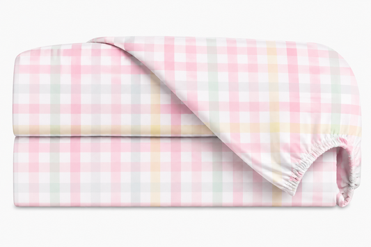 Lençol Estampado para Mini Berço 100% Algodão Xadrez Rosa