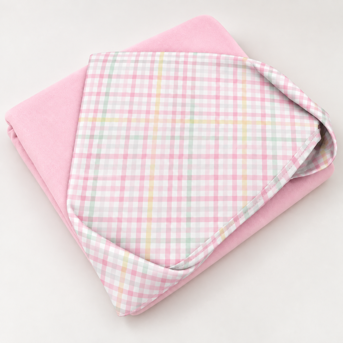 Toalha de Banho com Capuz Forrada Plush Atoalhado Premium 1M x 70cm Xadrez Rosa
