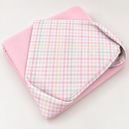 Toalha de Banho com Capuz Forrada Plush Atoalhado Premium 1M x 70cm Xadrez Rosa
