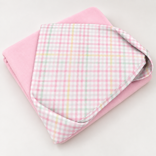 Toalha de Banho com Capuz Forrada Plush Atoalhado Premium 1M x 70cm Xadrez Rosa