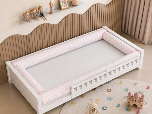 Kit Rolinhos 4 Peças para Cama Solteiro Xadrez Rosa