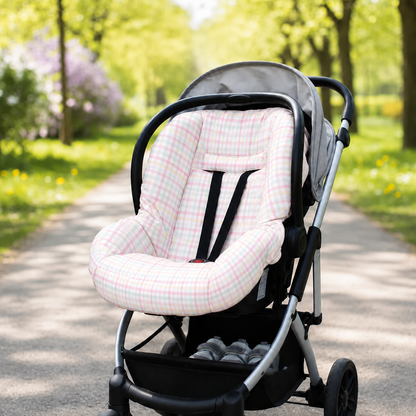 Kit para Bebê Conforto 3 Peças Dupla Face Xadrez Rosa Verso Rosa