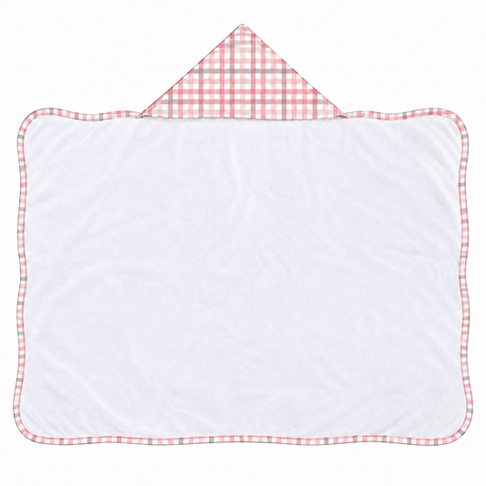 Toalha de Banho com Capuz Forrada Plush Atoalhado Premium 1M x 70cm Xadrez Rosê