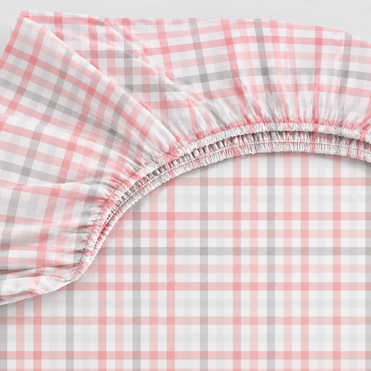 Lençol Estampado para Berço 100% Algodão Xadrez Rosê