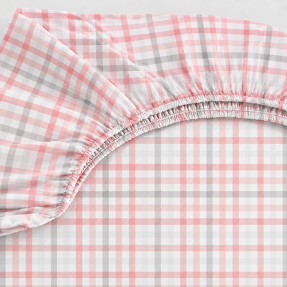 Lençol Estampado para Berço 100% Algodão Xadrez Rosê