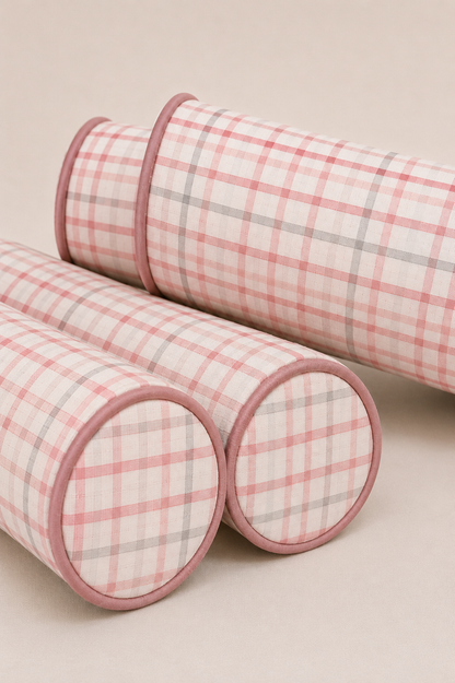 Kit Rolinhos 4 Peças para Cama Casal Xadrez Rosê
