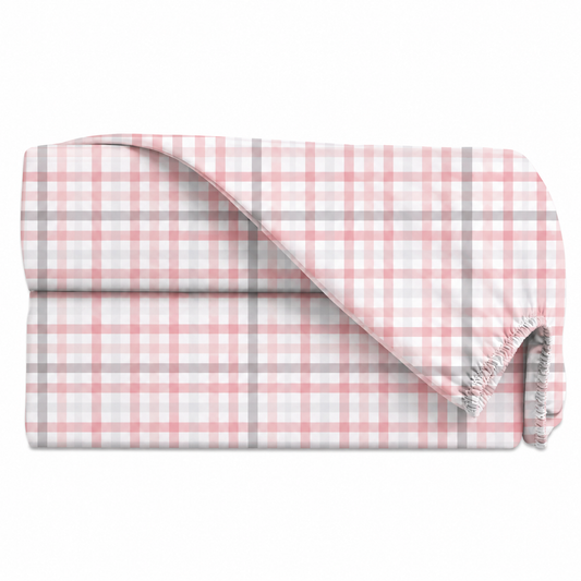 Lençol Estampado para Mini Berço 100% Algodão Xadrez Rosê
