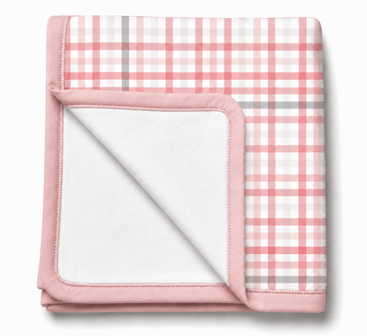 Manta Flanelada Soft Premium Dupla 90 x 70 cm Xadrez Rosê