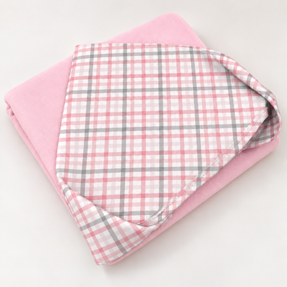 Toalha de Banho com Capuz Forrada Plush Atoalhado Premium 1M x 70cm Xadrez Rosê