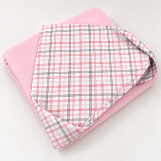 Toalha de Banho com Capuz Forrada Plush Atoalhado Premium 1M x 70cm Xadrez Rosê
