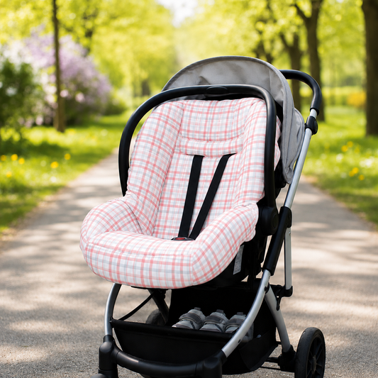 Capa para Bebê Conforto Universal Xadrez Rosê