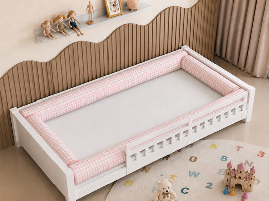 Kit Rolinhos 4 Peças para Cama Solteiro Xadrez Rosê