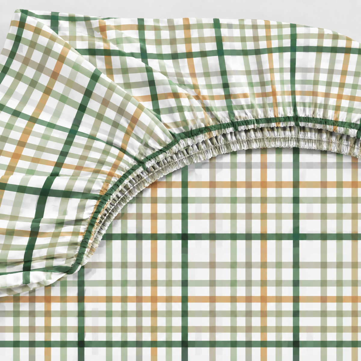 Lençol Estampado para Mini Berço 100% Algodão Xadrez Verde