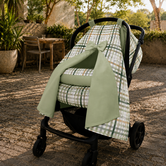Capota para Bebê Conforto Tenda Dupla Face Xadrez Verde Verso Verde