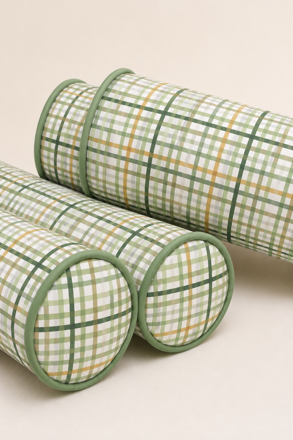Kit Rolinhos 4 Peças para Cama Casal Xadrez Verde