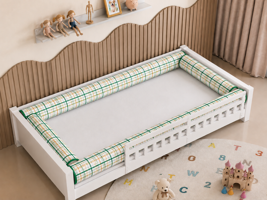 Kit Rolinhos 4 Peças para Cama Solteiro Xadrez Verde c/ Verde Escuro