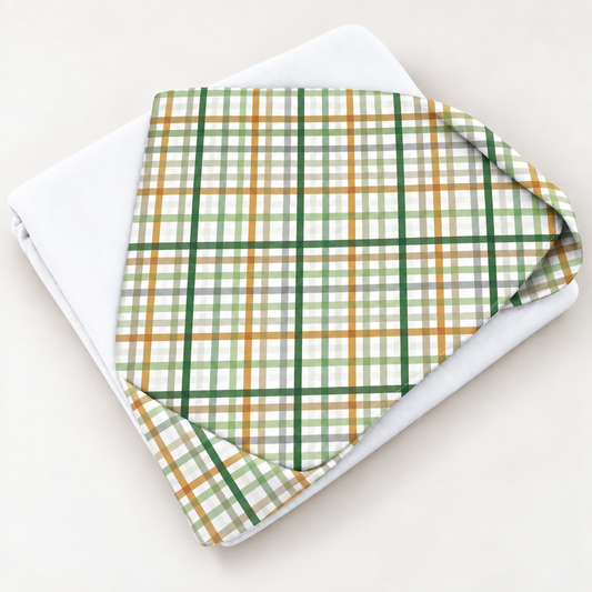 Toalha de Banho com Capuz Forrada Plush Atoalhado Premium 1M x 70cm Xadrez Verde