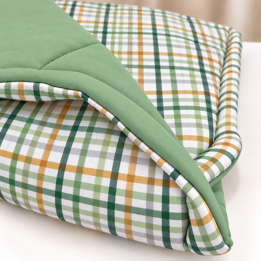 Edredom Estampado Dupla Face para Berço Americano Xadrez Verde c/ Verde Menta