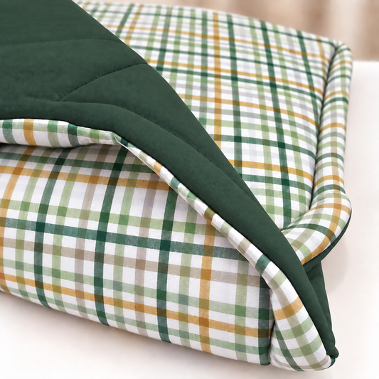 Edredom Estampado Dupla Face para Mini Berço Xadrez Verde c/ Verde Escuro