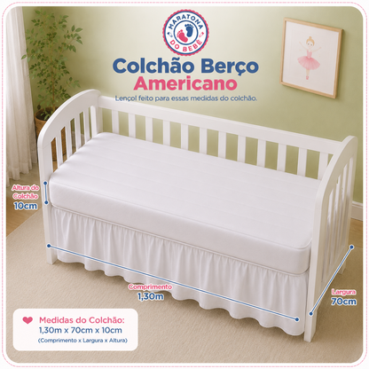 Protetor Acolchoado Impermeável para Colchão de Berço Americano 1,30 m x 70 cm