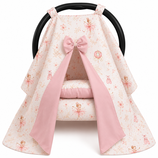 Kit para Bebê Conforto 4 Peças Dupla Face com Capota Tenda Bailarina