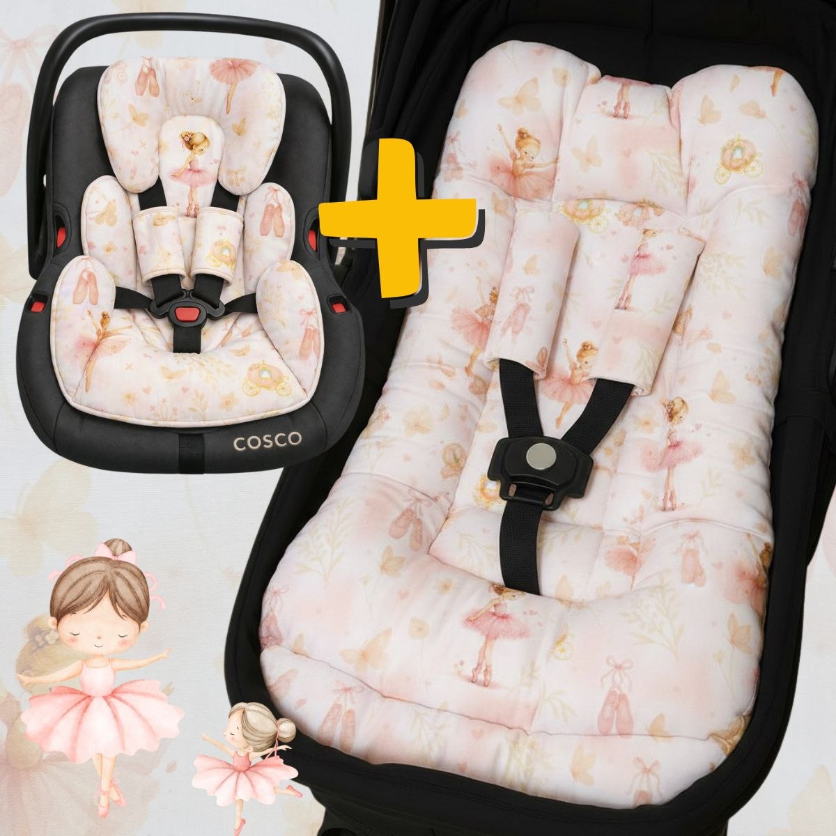 Kit Colchonetes 7 Peças para Carrinho & Bebê Conforto Bailarina